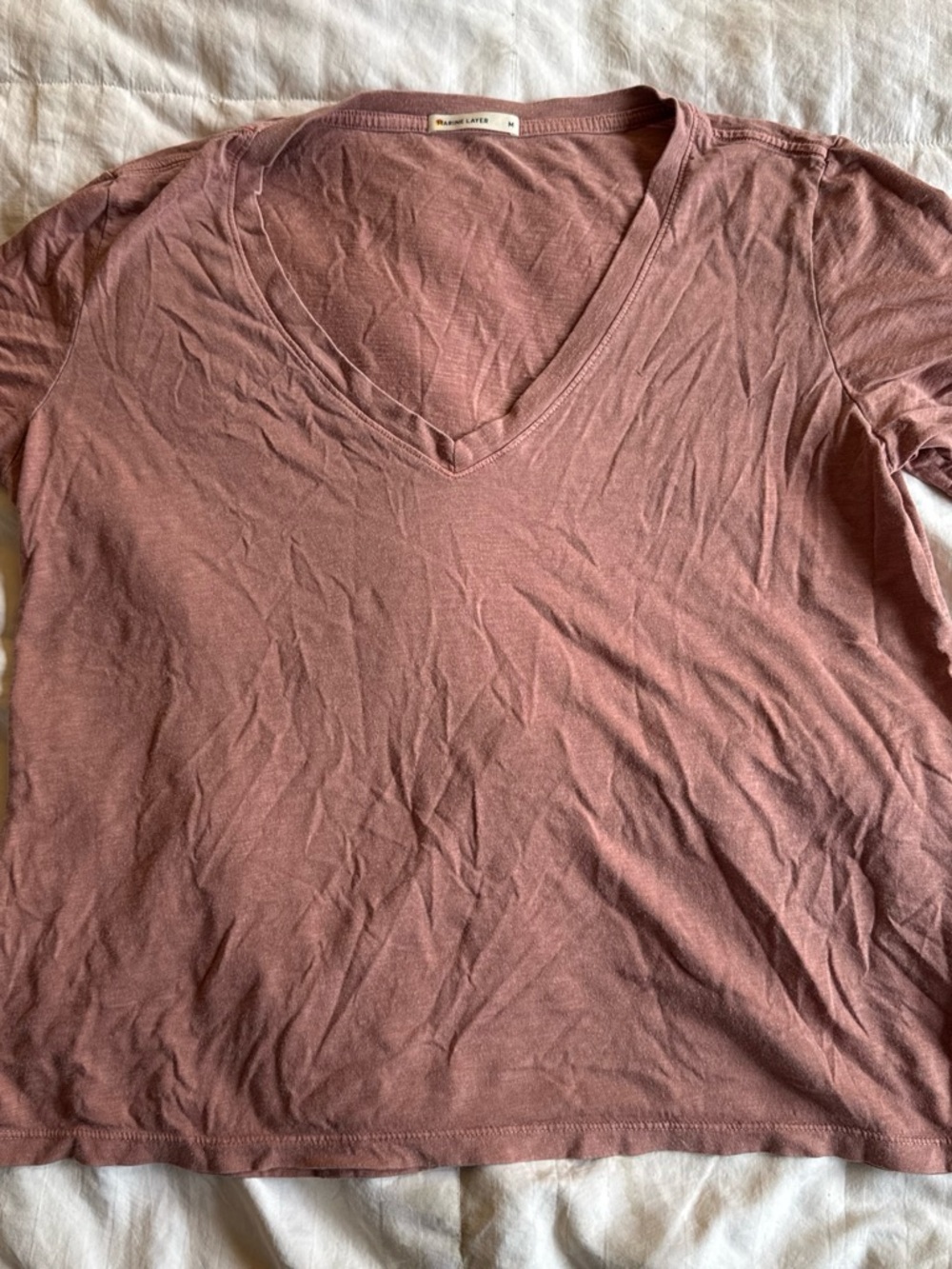 Marine Layer Dusty Rose V-Neck Short Sleeve Tee
